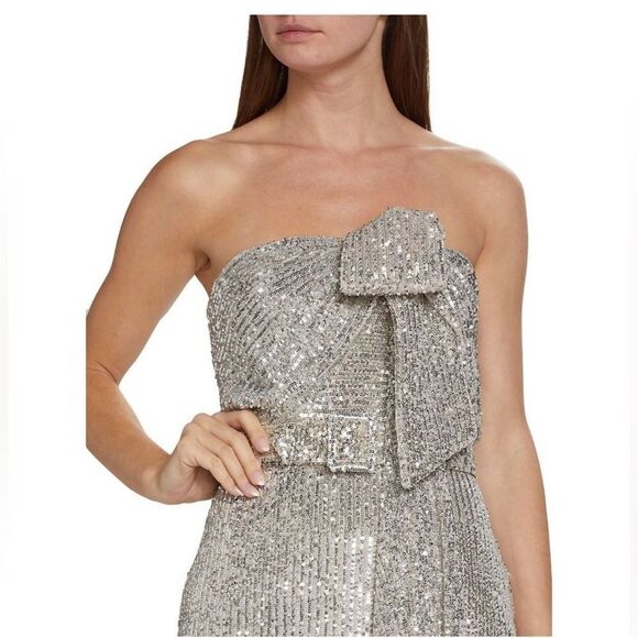 Badgley Mischka Strapless Sequin Bow Gown Size 14 - Picture 4 of 11